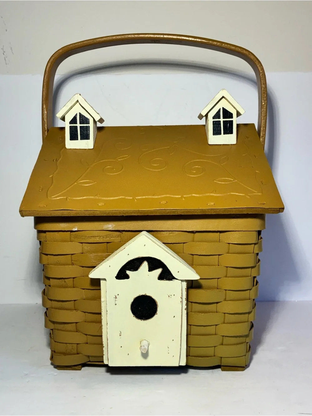 A.T. Imports Woven Wood Cottage Birdhouse Basket Farmhouse Decor